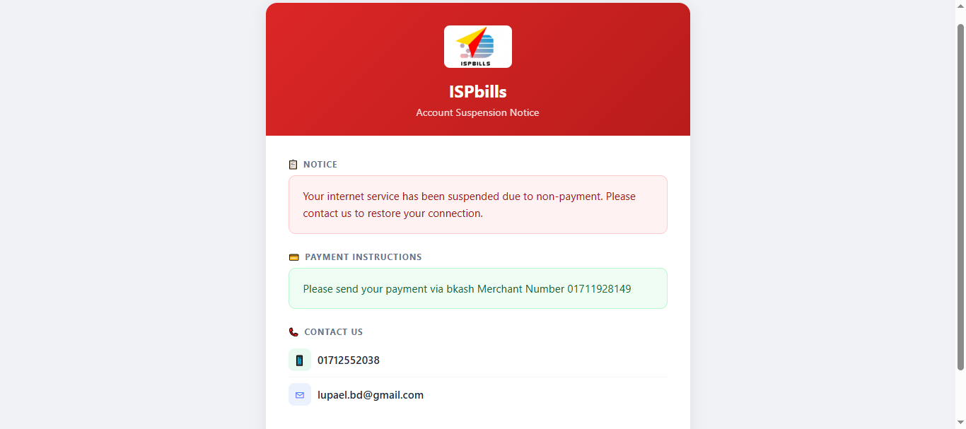 Multi-channel ISP notification system with SMS, email, and Telegram alerts