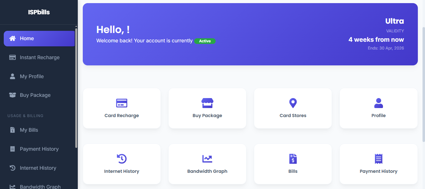 ISP customer self-care portal with bill payment and ticket management
