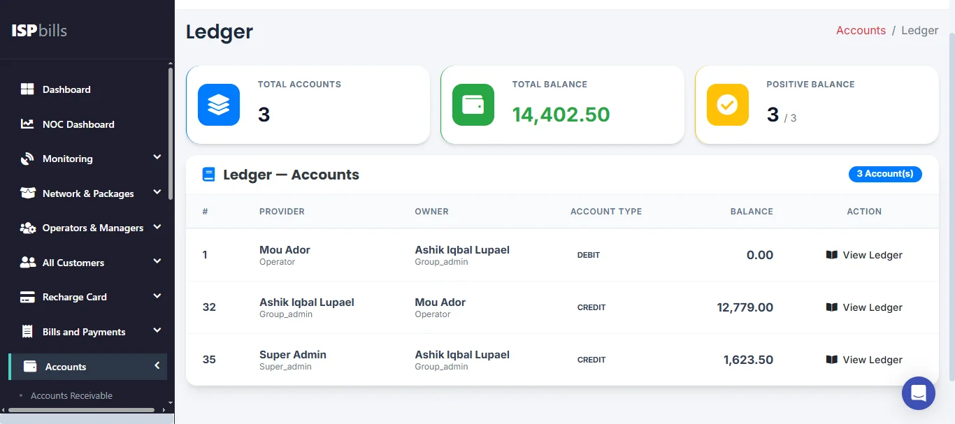 ISPbills subscriber ledger and payment reconciliation for Indian internet service providers