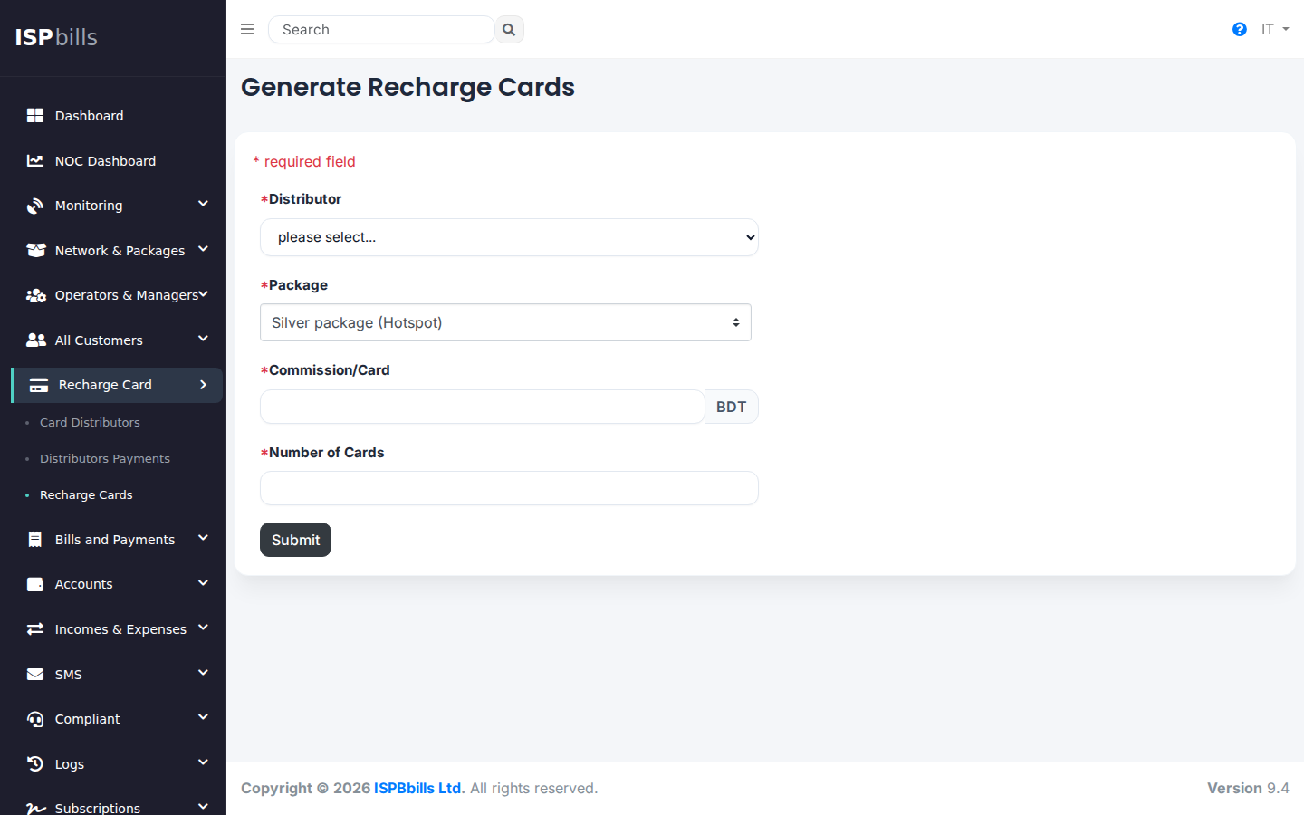 New recharge card batch