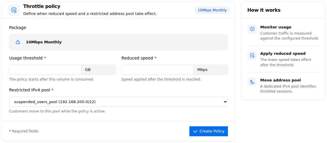 ISPbills Create Fair Usage Policy